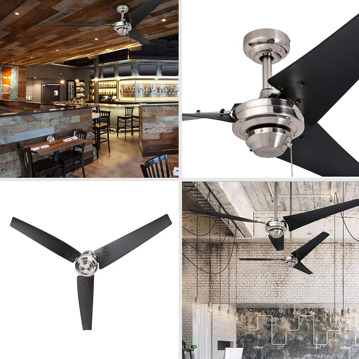 56 in. Contemporary Ceiling Fan NO Light, High End Ceiling Fan with Pull Chain, Reversible Fan in Winter Summer, Brushed Nickel Ceiling Fan-2-ErisView