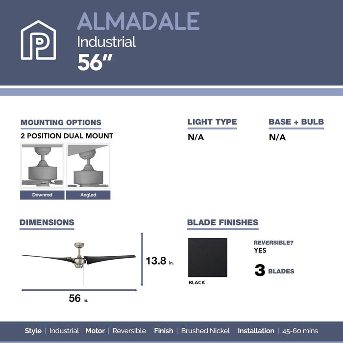 56 in. Contemporary Ceiling Fan NO Light, High End Ceiling Fan with Pull Chain, Reversible Fan in Winter Summer, Brushed Nickel Ceiling Fan-4-ErisView