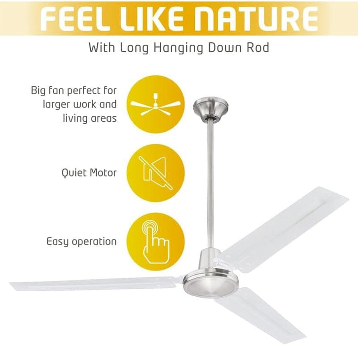 56 in. Indoor Commercial Ceiling Fan, Set of 2 Garage Ceiling Fan, Industrial Ceiling Fans, 3 Blade White Ceiling Fan-19-ErisView