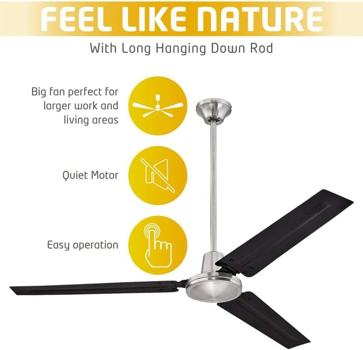 56 in. Indoor Commercial Ceiling Fan, Set of 2 Garage Ceiling Fan, Industrial Ceiling Fans, 3 Blade White Ceiling Fan-27-ErisView