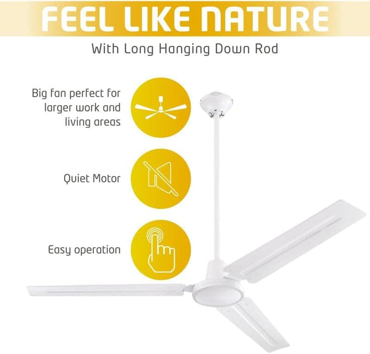 56 in. Indoor Commercial Ceiling Fan, Set of 2 Garage Ceiling Fan, Industrial Ceiling Fans, 3 Blade White Ceiling Fan-7-ErisView