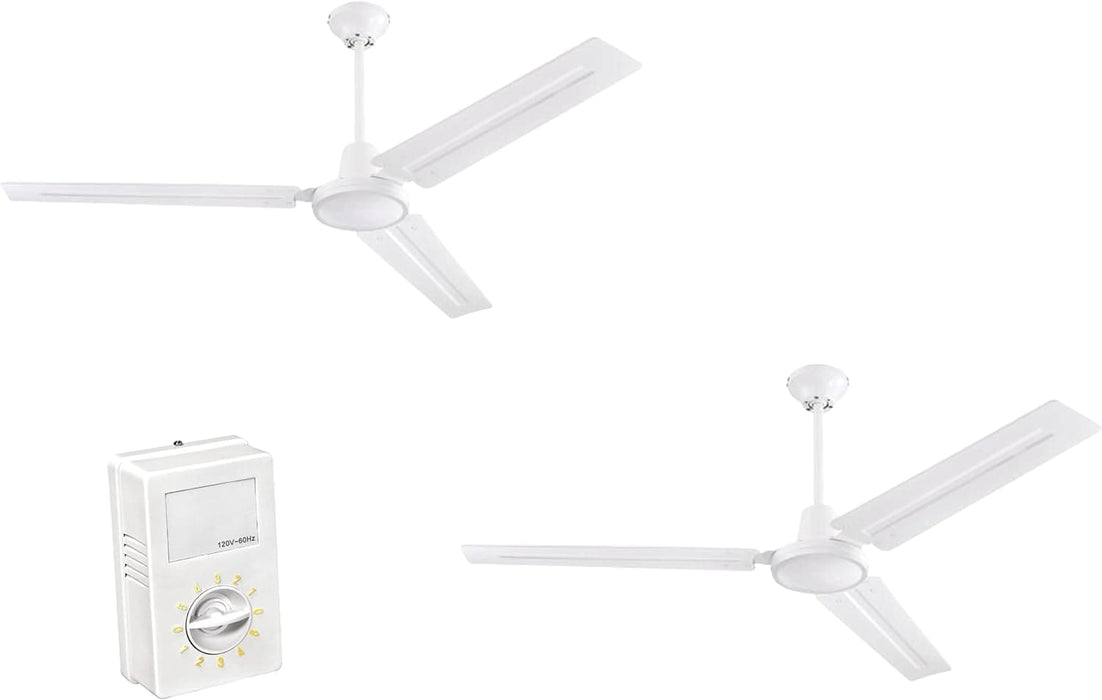 56 in. Indoor Commercial Ceiling Fan, Set of 2 Garage Ceiling Fan, Industrial Ceiling Fans, 3 Blade White Ceiling Fan-1-ErisView
