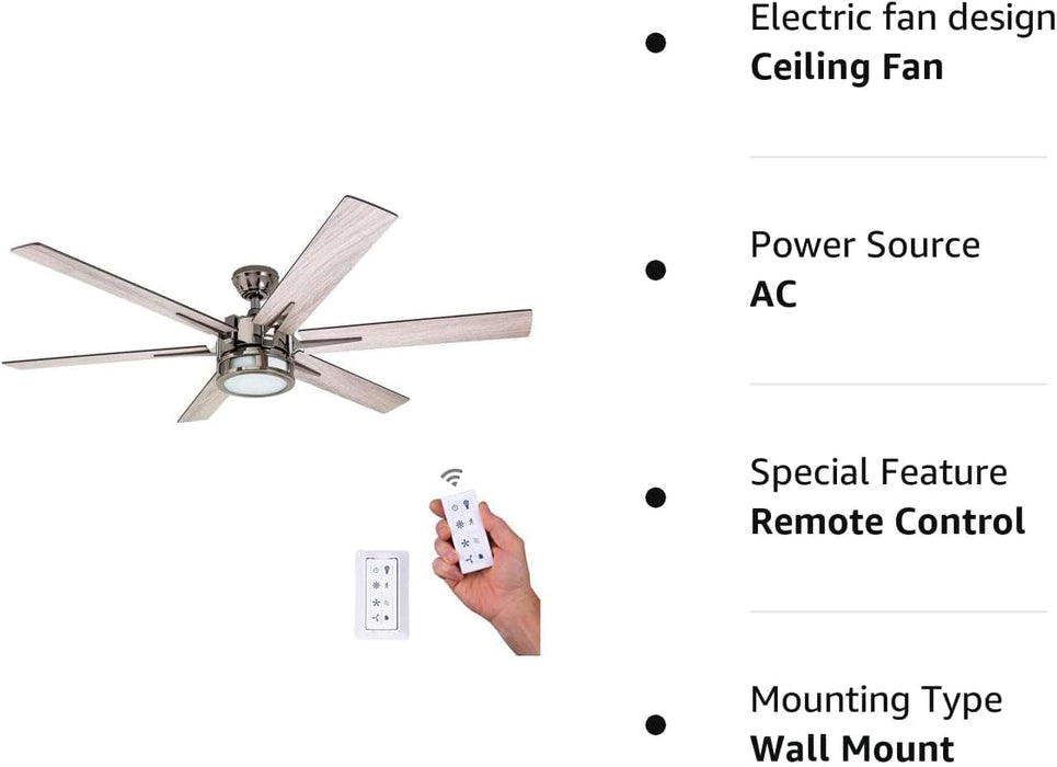 56 in. Indoor Modern LED Ceiling Fan with Light and Remote, 6 Blades with Dual Finish Reversible Fan in Winter Summer, Metal Blade Fan-12-ErisView