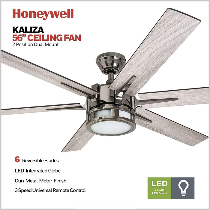 56 in. Indoor Modern LED Ceiling Fan with Light and Remote, 6 Blades with Dual Finish Reversible Fan in Winter Summer, Metal Blade Fan-2-ErisView