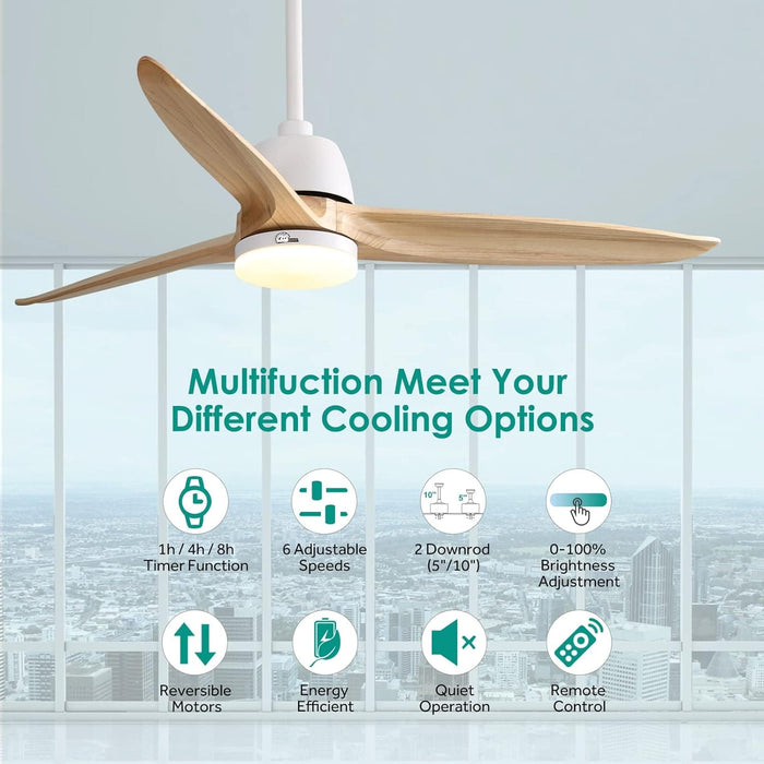 56 in. Large Remote Control Ceiling Fan with Light, Dimmable Reversible Modern Farmhouse Light Wood Ceiling Fan for Kitchen Bedroom Dining Living Room-3-ErisView