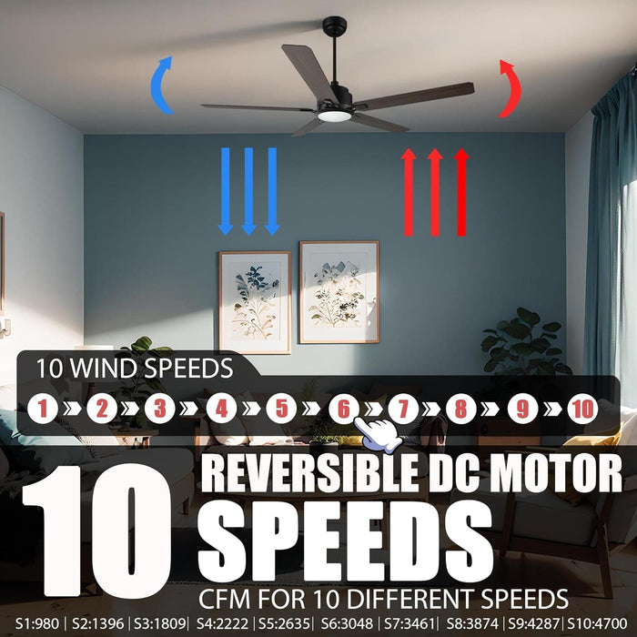 56 in. Modern Smart Ceiling Fan with Light, White Silent Low Profile Reversible Ceiling Fan, Compatible with Alexa, Siri, Google Smart APP-10-ErisView
