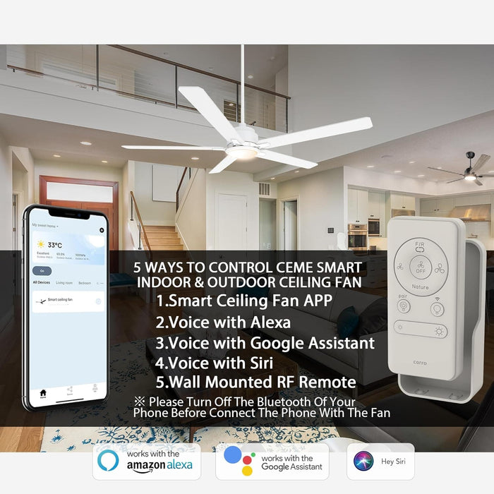 56 in. Modern Smart Ceiling Fan with Light, White Silent Low Profile Reversible Ceiling Fan, Compatible with Alexa, Siri, Google Smart APP-2-ErisView