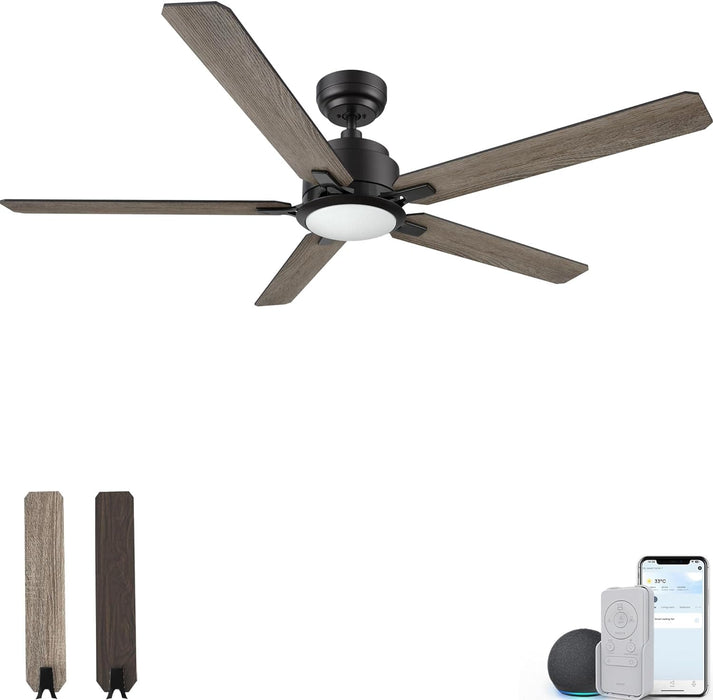 56 in. Modern Smart Ceiling Fan with Light, White Silent Low Profile Reversible Ceiling Fan, Compatible with Alexa, Siri, Google Smart APP-7-ErisView