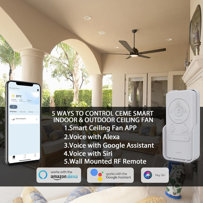 56 in. Modern Smart Ceiling Fan with Light, White Silent Low Profile Reversible Ceiling Fan, Compatible with Alexa, Siri, Google Smart APP-8-ErisView