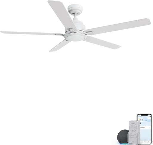 56 in. Modern Smart Ceiling Fan with Light, White Silent Low Profile Reversible Ceiling Fan, Compatible with Alexa, Siri, Google Smart APP-1-ErisView