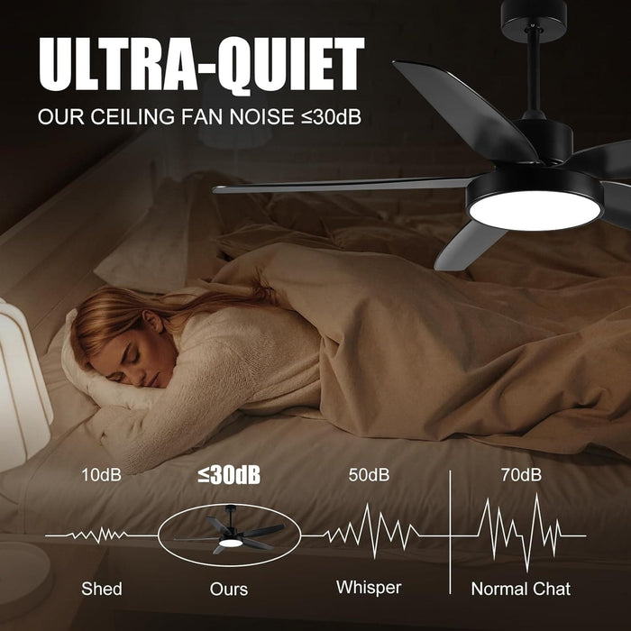 56 in. Outdoor Ceiling Fan with Light, Remote Control Fan, Reversible Dimmable LED Quiet Ceiling Fans for Living Room Bedroom, Black Outdoor Ceiling Fan-2-ErisView