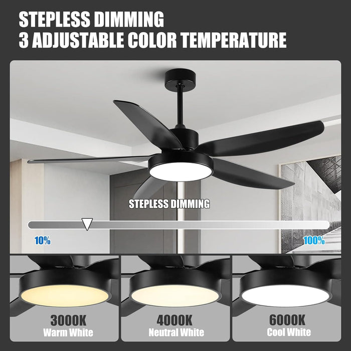 56 in. Outdoor Ceiling Fan with Light, Remote Control Fan, Reversible Dimmable LED Quiet Ceiling Fans for Living Room Bedroom, Black Outdoor Ceiling Fan-3-ErisView