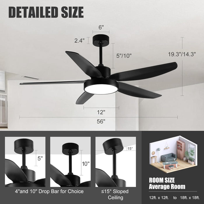 56 in. Outdoor Ceiling Fan with Light, Remote Control Fan, Reversible Dimmable LED Quiet Ceiling Fans for Living Room Bedroom, Black Outdoor Ceiling Fan-6-ErisView
