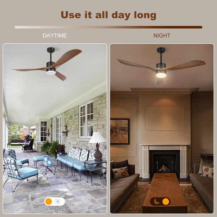 56 in. Outdoor Ceiling Fans with Light Remote, Outdoor Wood Ceiling Fan for Patio, Indoor Living Room Bedroom, Black Outdoor Fan, Gazebo Fan-2-ErisView