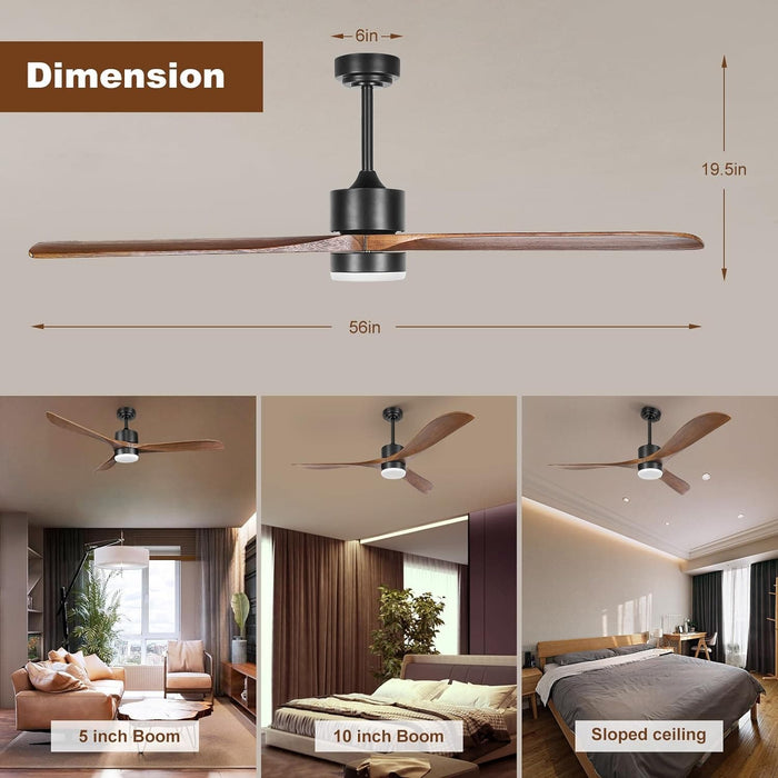 56 in. Outdoor Ceiling Fans with Light Remote, Outdoor Wood Ceiling Fan for Patio, Indoor Living Room Bedroom, Black Outdoor Fan, Gazebo Fan-6-ErisView