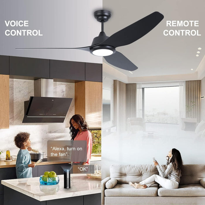 56 in. Smart Indoor Outdoor Reversible Quiet Ceiling Fan with Light and Remote, 3 Blade Modern White Ceiling Fan for Bedroom Living Room Patio-12-ErisView