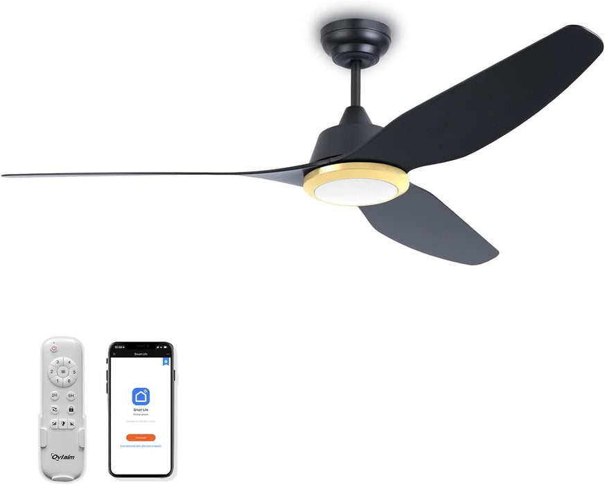 56 in. Smart Indoor Outdoor Reversible Quiet Ceiling Fan with Light and Remote, 3 Blade Modern White Ceiling Fan for Bedroom Living Room Patio-15-ErisView