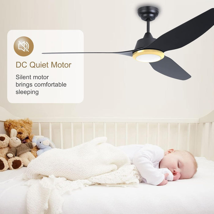 56 in. Smart Indoor Outdoor Reversible Quiet Ceiling Fan with Light and Remote, 3 Blade Modern White Ceiling Fan for Bedroom Living Room Patio-16-ErisView
