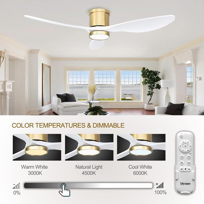56 in. Smart Indoor Outdoor Reversible Quiet Ceiling Fan with Light and Remote, 3 Blade Modern White Ceiling Fan for Bedroom Living Room Patio-26-ErisView