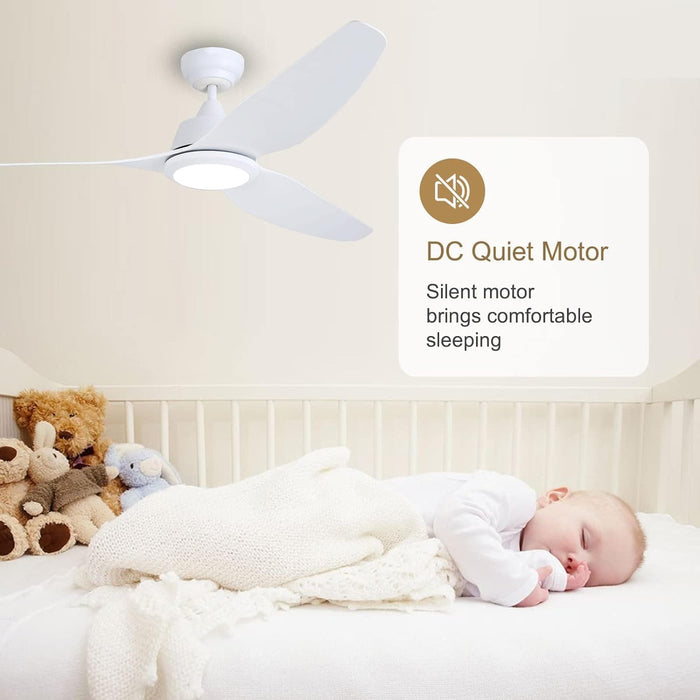 56 in. Smart Indoor Outdoor Reversible Quiet Ceiling Fan with Light and Remote, 3 Blade Modern White Ceiling Fan for Bedroom Living Room Patio-2-ErisView