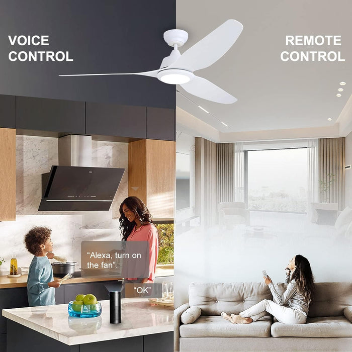 56 in. Smart Indoor Outdoor Reversible Quiet Ceiling Fan with Light and Remote, 3 Blade Modern White Ceiling Fan for Bedroom Living Room Patio-4-ErisView