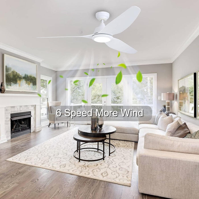 56 in. Smart Indoor Outdoor Reversible Quiet Ceiling Fan with Light and Remote, 3 Blade Modern White Ceiling Fan for Bedroom Living Room Patio-7-ErisView
