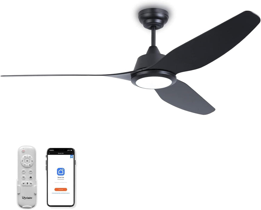 56 in. Smart Indoor Outdoor Reversible Quiet Ceiling Fan with Light and Remote, 3 Blade Modern White Ceiling Fan for Bedroom Living Room Patio-8-ErisView