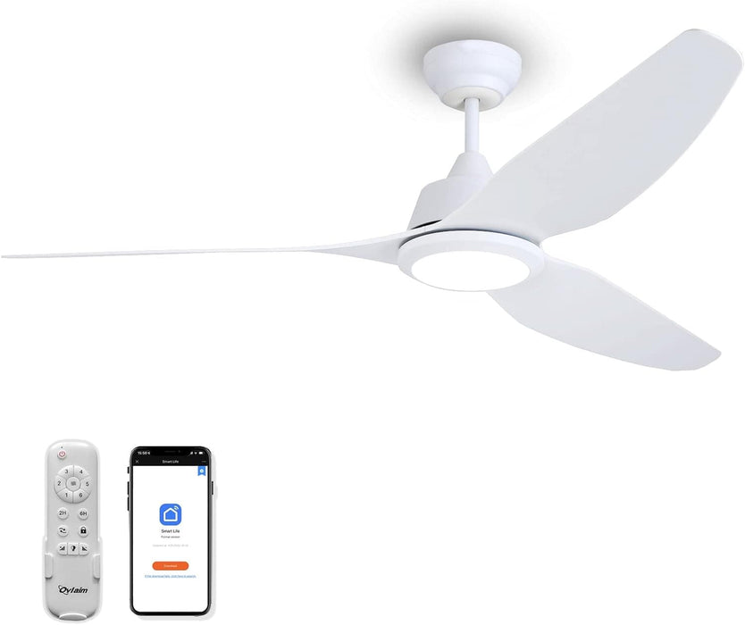 56 in. Smart Indoor Outdoor Reversible Quiet Ceiling Fan with Light and Remote, 3 Blade Modern White Ceiling Fan for Bedroom Living Room Patio-1-ErisView