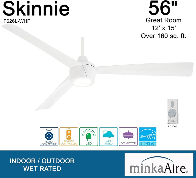 56 in. White Ceiling Fan with Recessed Ceiling Fan LED Light, Flat Ceiling Fans-3-ErisView