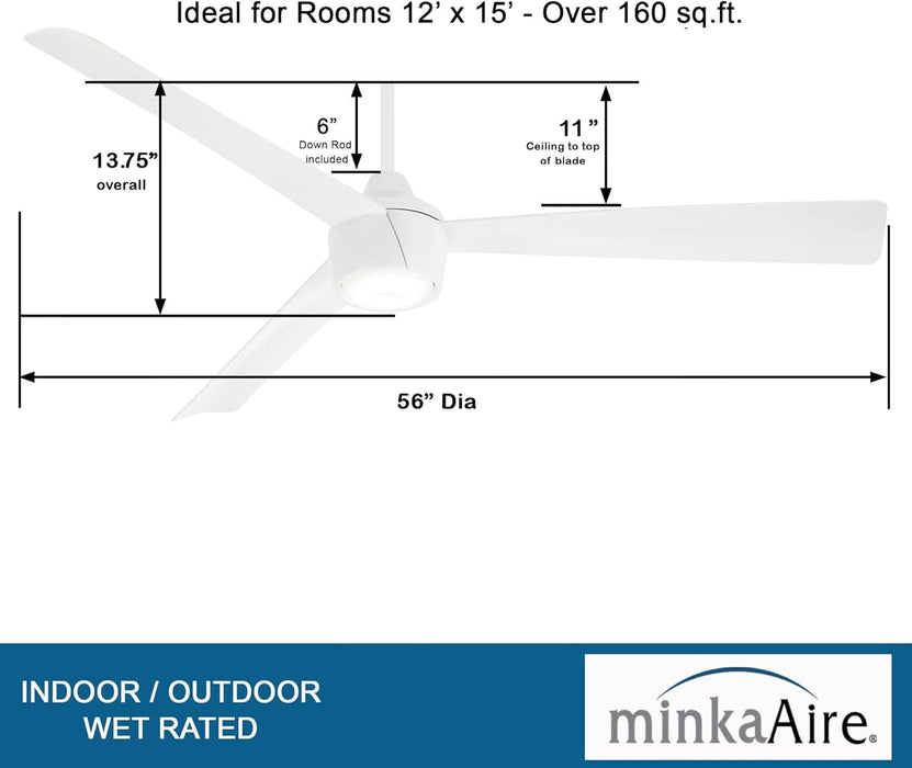 56 in. White Ceiling Fan with Recessed Ceiling Fan LED Light, Flat Ceiling Fans-4-ErisView