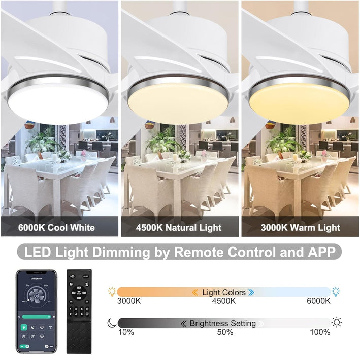 56 in. White Modern Ceiling Fan with Remote Control and APP Control, Reversible Ceiling Fans for Patio Living Room-3-ErisView