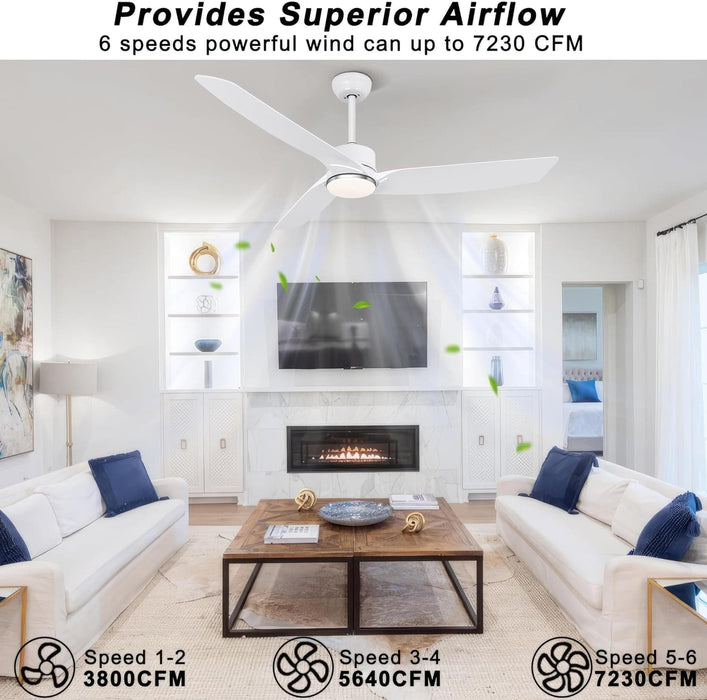 56 in. White Modern Ceiling Fan with Remote Control and APP Control, Reversible Ceiling Fans for Patio Living Room-5-ErisView