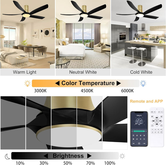 58 in. Ceiling Fan with Low Profile Light, APP and Remote Control Flush Mount Outdoor Ceiling Fans, Modern Ceiling Fan for Living Room Fan, Patio Fans-5-ErisView