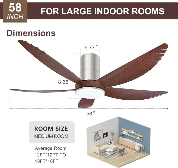 58 in. Outdoor Ceiling Fan with Light APP Control, 5 Blade Flush Mount Outdoor Ceiling Fan for Patio, Low Profile Ceiling Fan for Living Room -6-ErisView