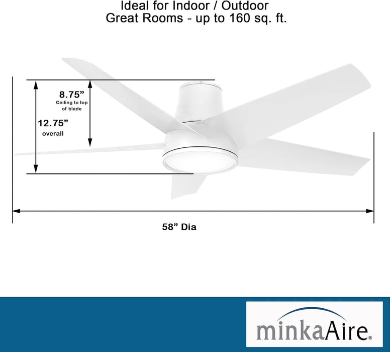58 in. Outdoor Hugger Ceiling Fans with LED Lights and Remote Control, White Outdoor Ceiling Fans with Light-3-ErisView
