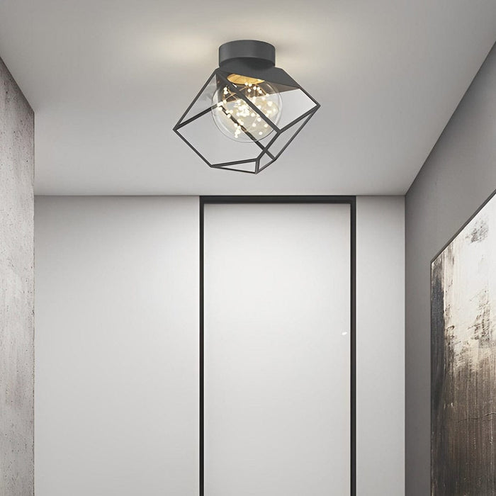 Square Frame Metal Glass Three Step Dimming Black Modern Ceiling Lamp
