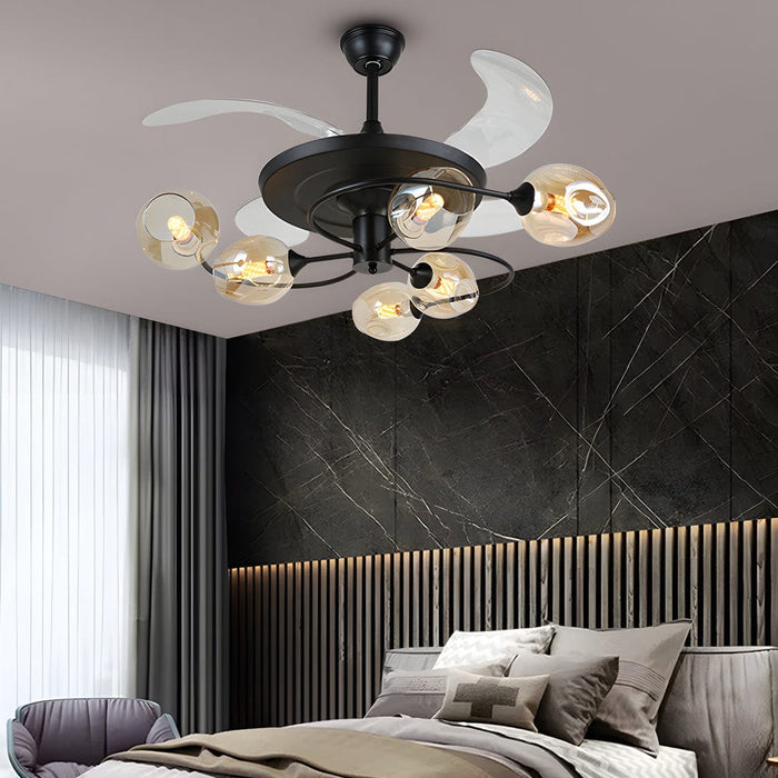 41-in 4 Blades Ceiling Fan Lights with 6/8-Light Glass Shades. Remote Control