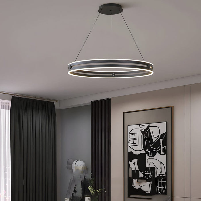 23.6-in Double Wheel Chandelier Modern LED Pendant Light. Black/Gold/Brown