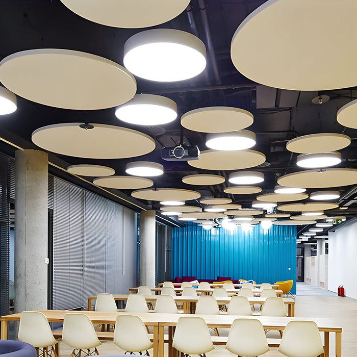 Round-panel LED Pendant Light for Commercial Spaces. Black/White
