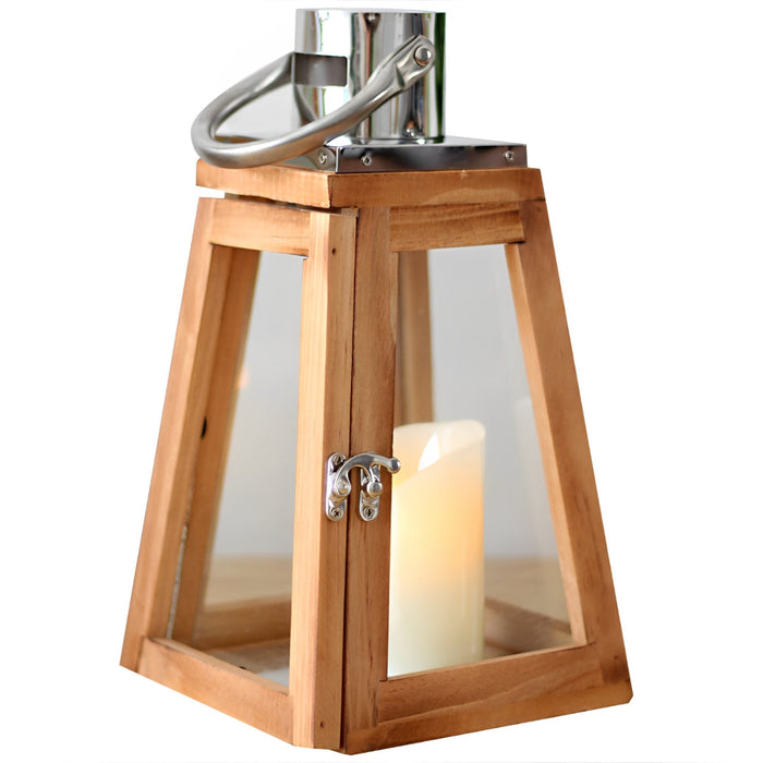 LED Candle Holder Lantern - Set of 3 Rustic Wood - Handmade Decorative Lanterns