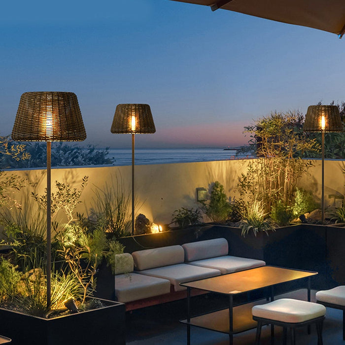 Rattan Shade LED Ralph Outdoor Floor Lamp with Stake. 45.27 In.H