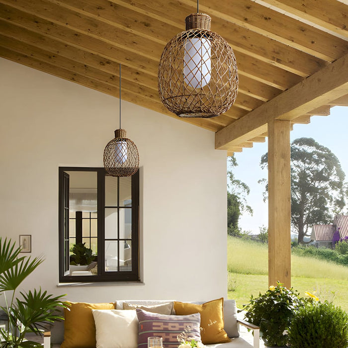 Waterproof Lantern Rattan Shade 10W LED Modern Outdoor Chandelier