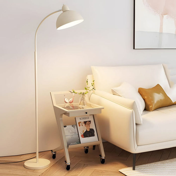Modern White Chrome Arc Floor Lamp with Dome Shade