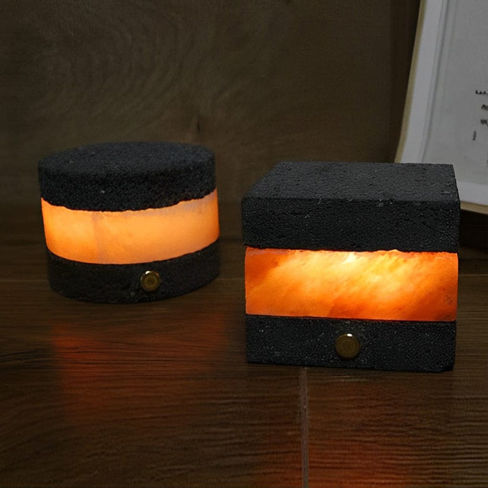 Round Square Rechargeable Volcanic Rock Himalayan Salt Table Lamp Mini LED Night Light