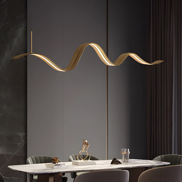 Long Copper Ribbon Waves LED Minimalist Nordic Dining Room Chandelier