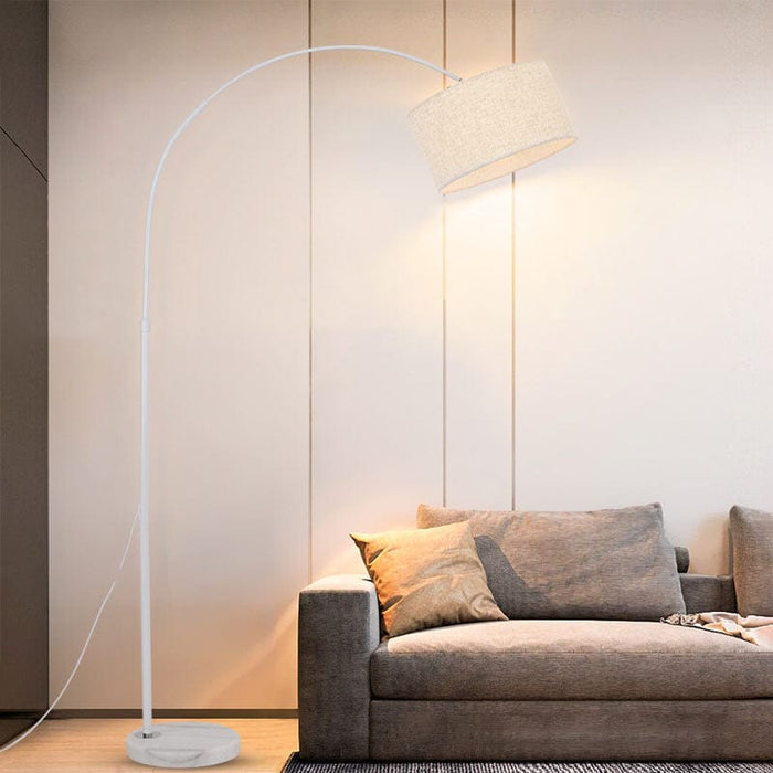 Marble Base Height Adjustable Arc Floor Lamp WIth Drum Fabric Shade