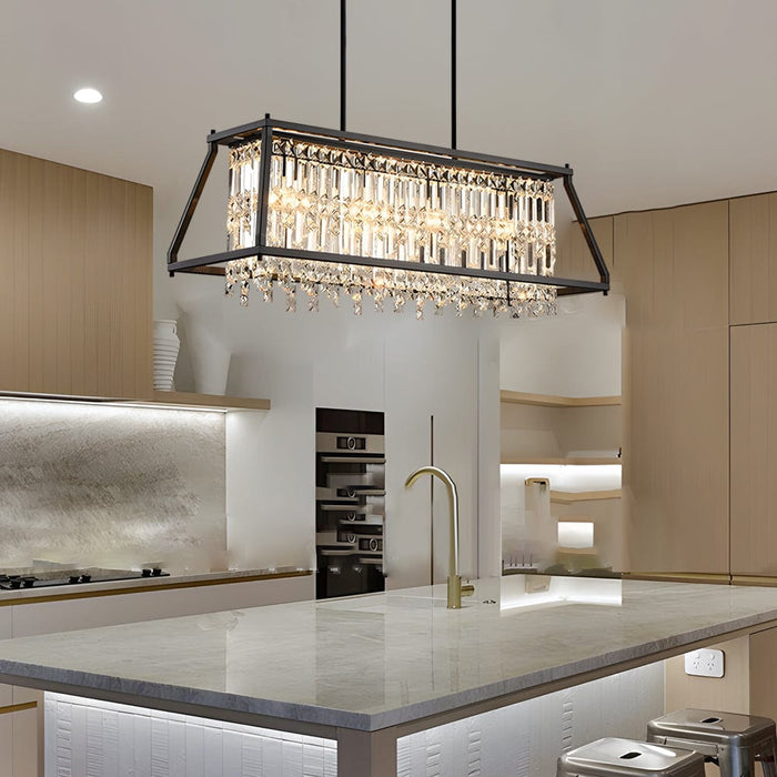 Trapezoidal Black Metallic Crystal Dining Room Chandeliers. 2 Sizes