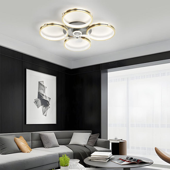 4 Rings Creative Mute Three Step Dimming LED Silent Modern Ceiling Fans