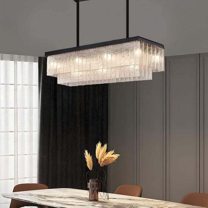 Long Rectangular Double Layer 3 Step Dimming Post-Modern Chandelier