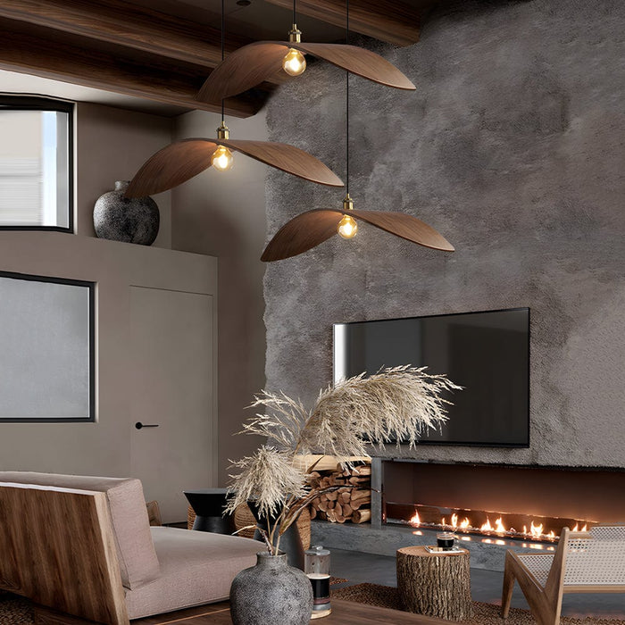 Wabi-Sabi Creative Walnut Wood Leaf Hardware Retro Minimalist Chandelier